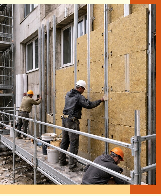 Утепление вентилируемого фасада в Устях-Лабинске от 5721 руб/м2 — монтаж и утепление вентфасад | ТепломастерУлб